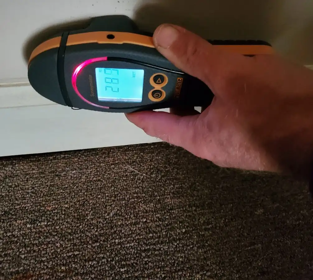 Moisture detection at baseboard during Burst Pipe Cleanup in Wareham